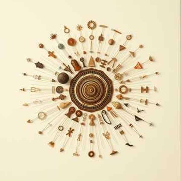 Decorative wall art with geometric shapes on a beige background